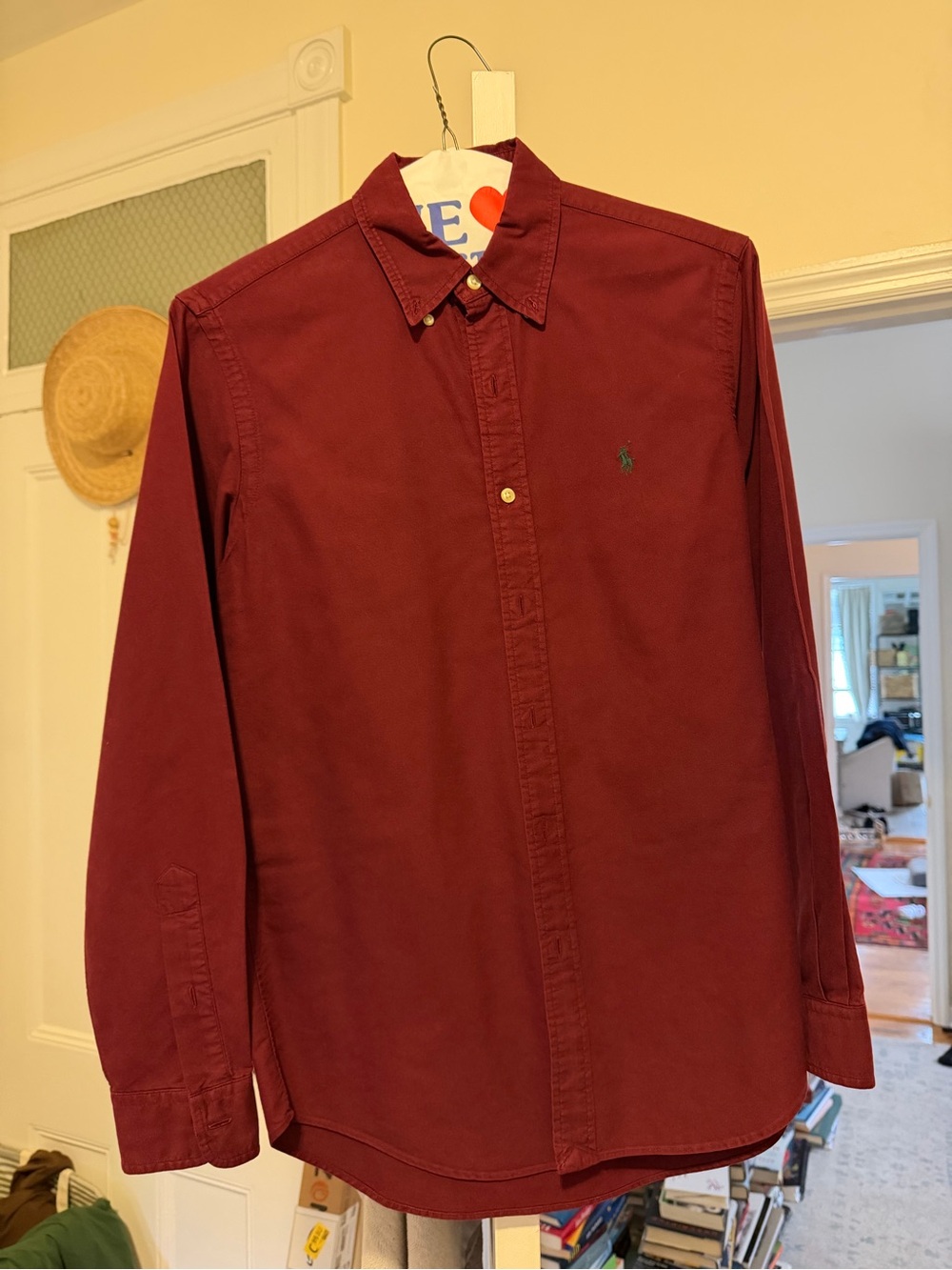 Polo by Ralph Lauren Men's Long-Sleeve Button-Down Shirt — Burgundy/Green Logo